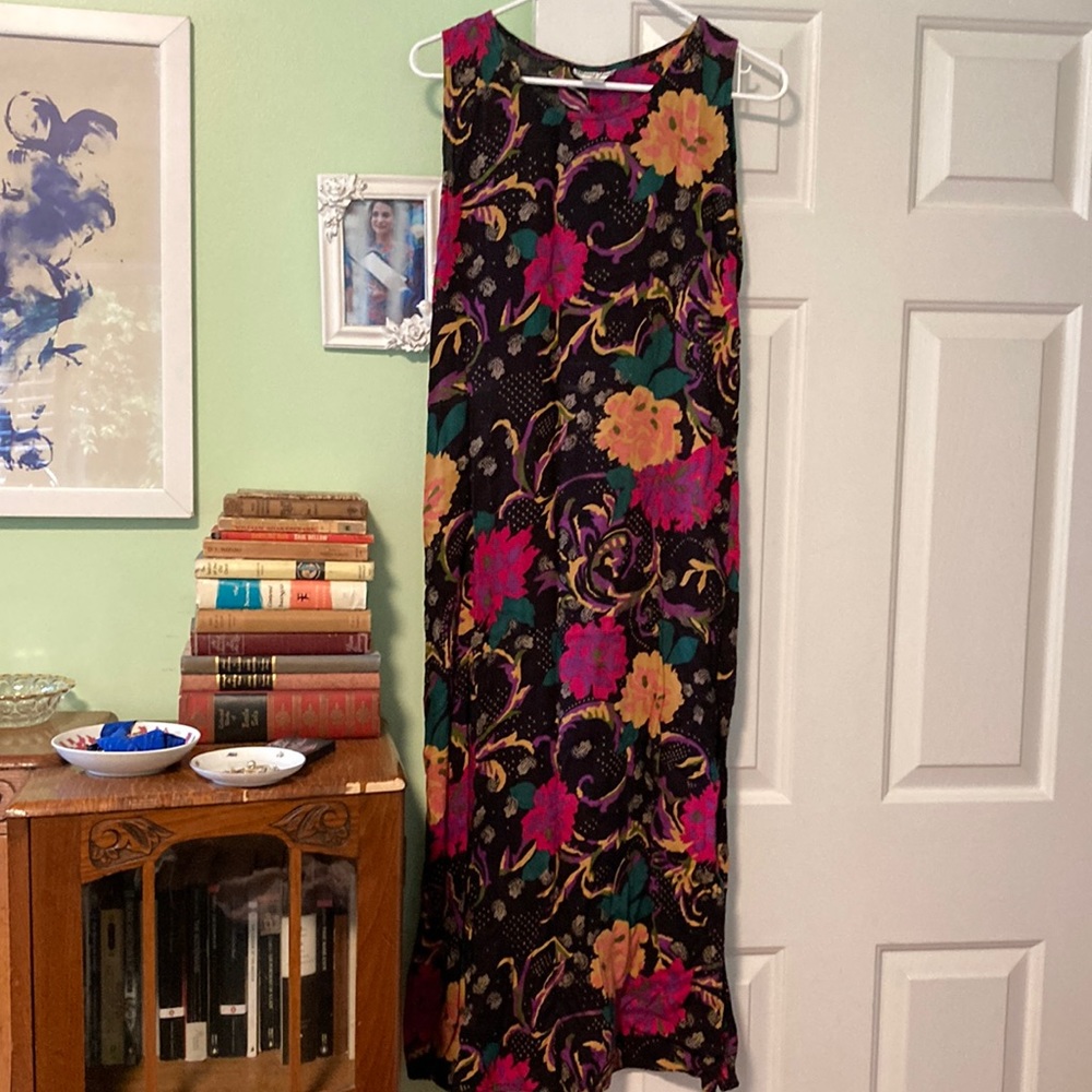90s floral colorful maxi dress fun comfortable with slit Small